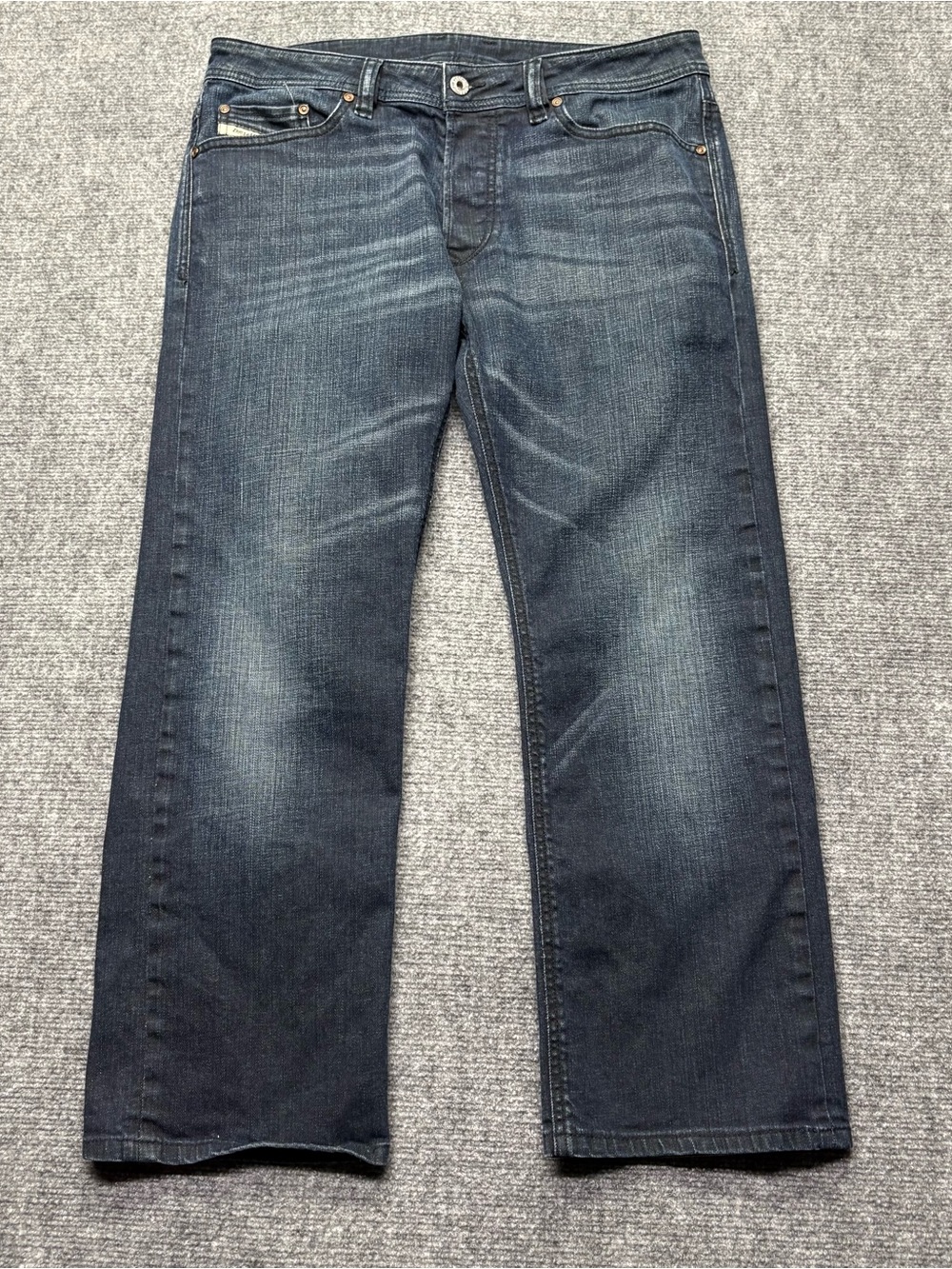 Diesel Jeans Mens 33x26 Blue Viker 0R8UI Stretch Straight Denim Whiskered Button